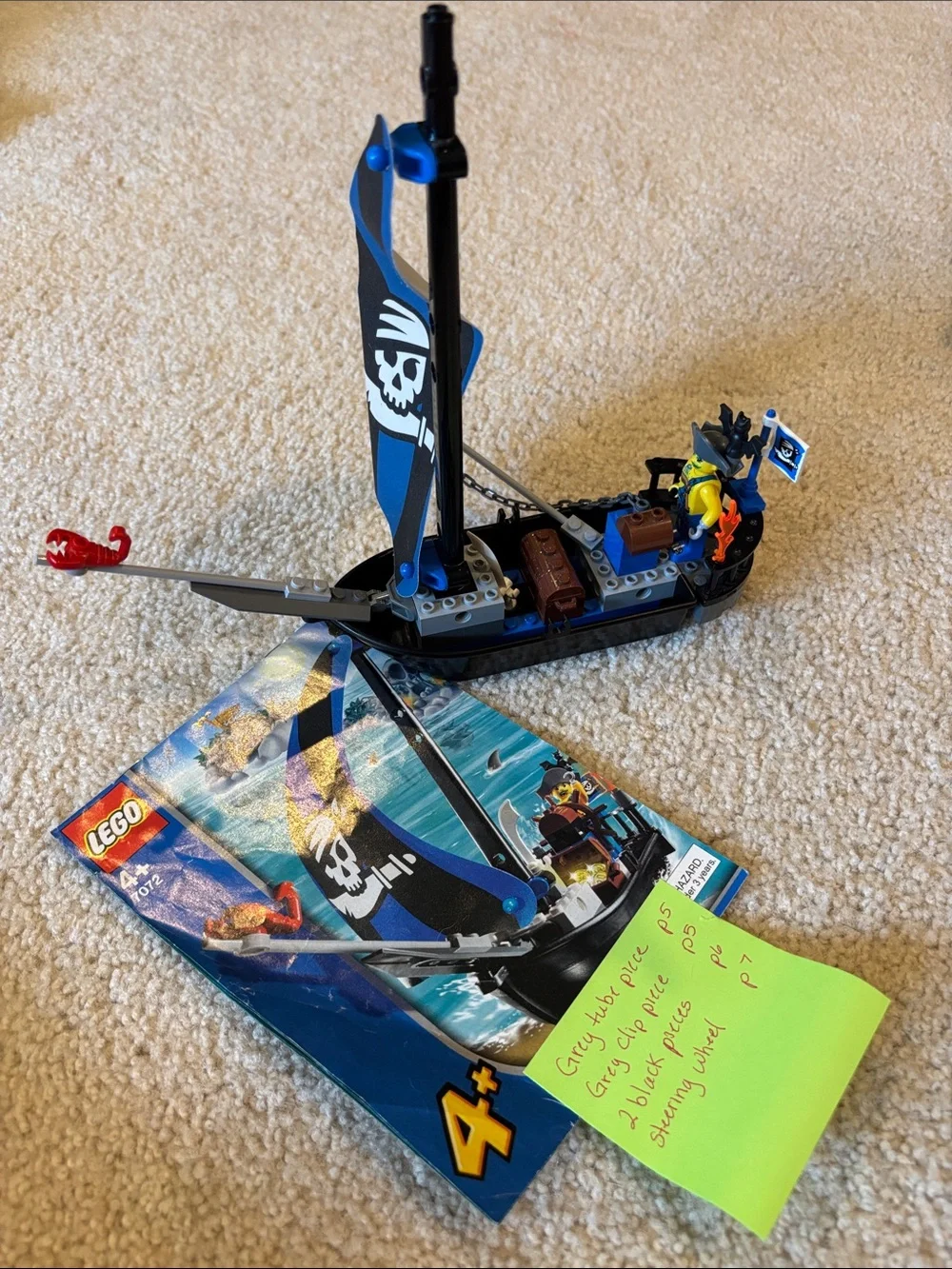 Lego Black and Blue Pirate Ship with Skull Sail
